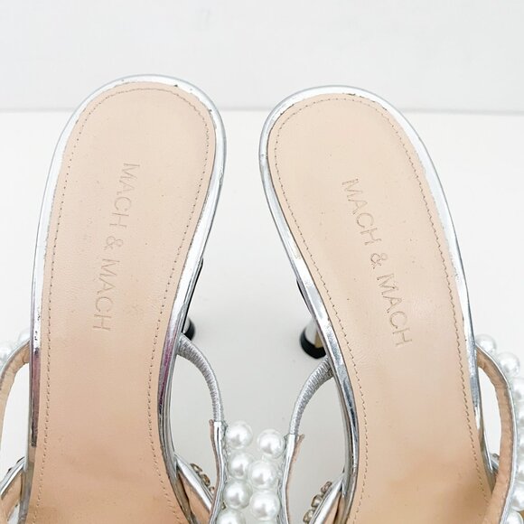 Mach & Mach Diamond of Elizabeth Imitation Pearl Pointed Toe Mule Crystals PVC - Picture 9 of 12